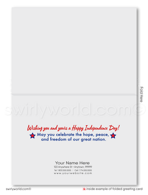 Patriotic American vintage red, white, and blue flag with stars celebrating Happy Independence Day; happy 4th of July greeting cards for business.