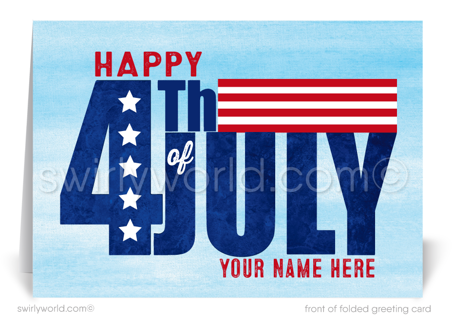 Patriotic American flag star red, white, and blue celebrating Independence Day; happy 4th of July greeting cards.