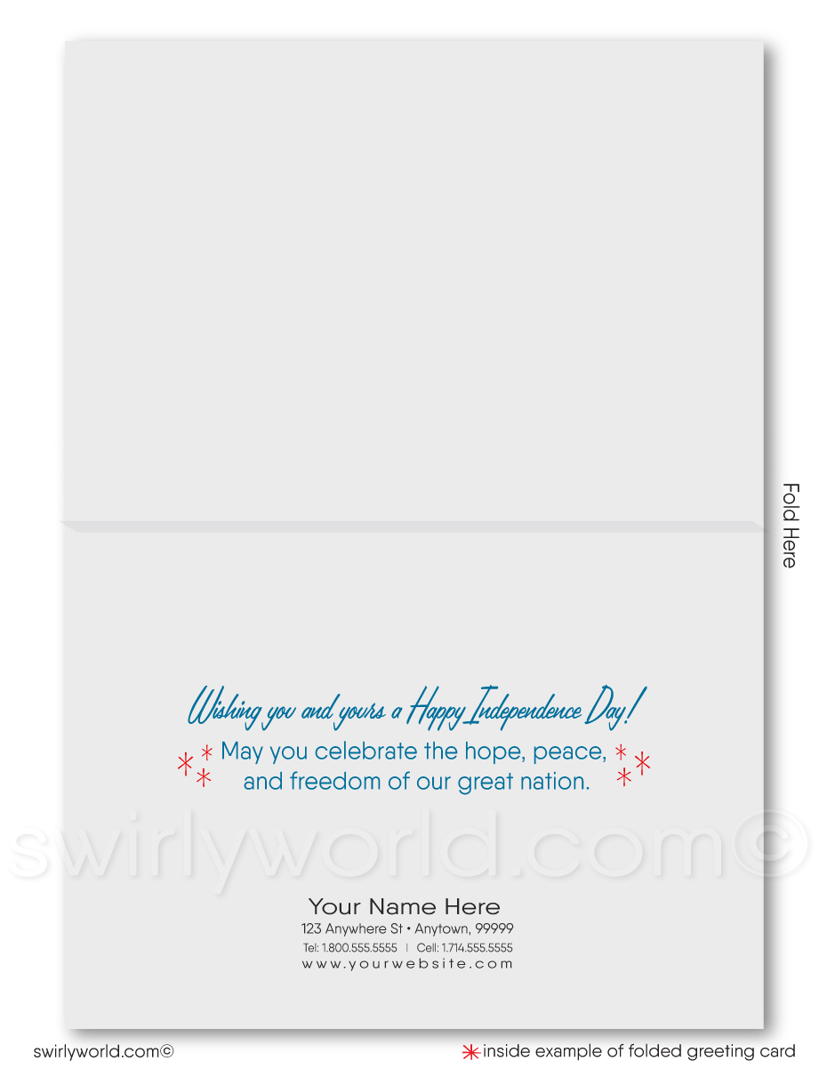 Retro Mod patriotic American red, white, and blue sparkler Happy Independence Day; happy 4th of July greeting cards for business.