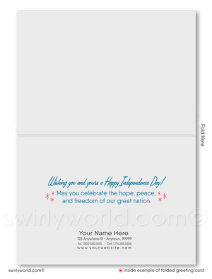 Retro Mod patriotic American red, white, and blue sparkler Happy Independence Day; happy 4th of July greeting cards for business.