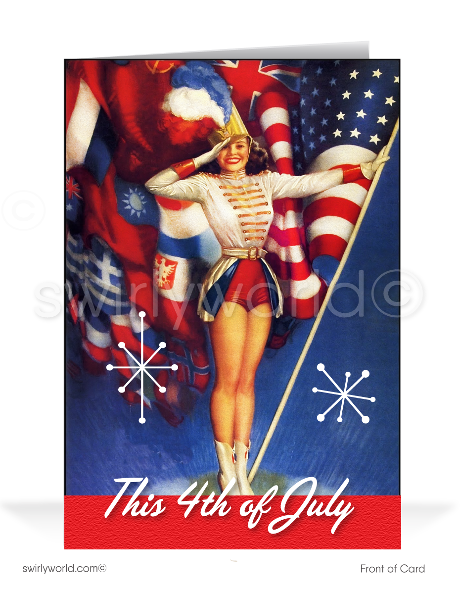 Vintage retro pinup happy Fourth 4th of July Cards for Customers