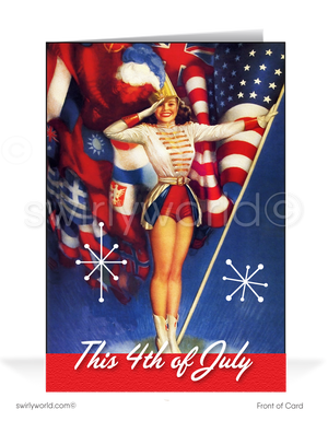 Vintage retro pinup happy Fourth 4th of July Cards for Customers