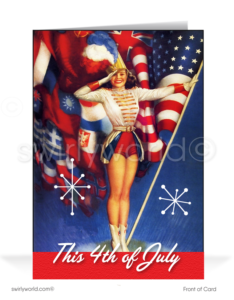 Vintage retro pinup happy Fourth 4th of July Cards for Customers