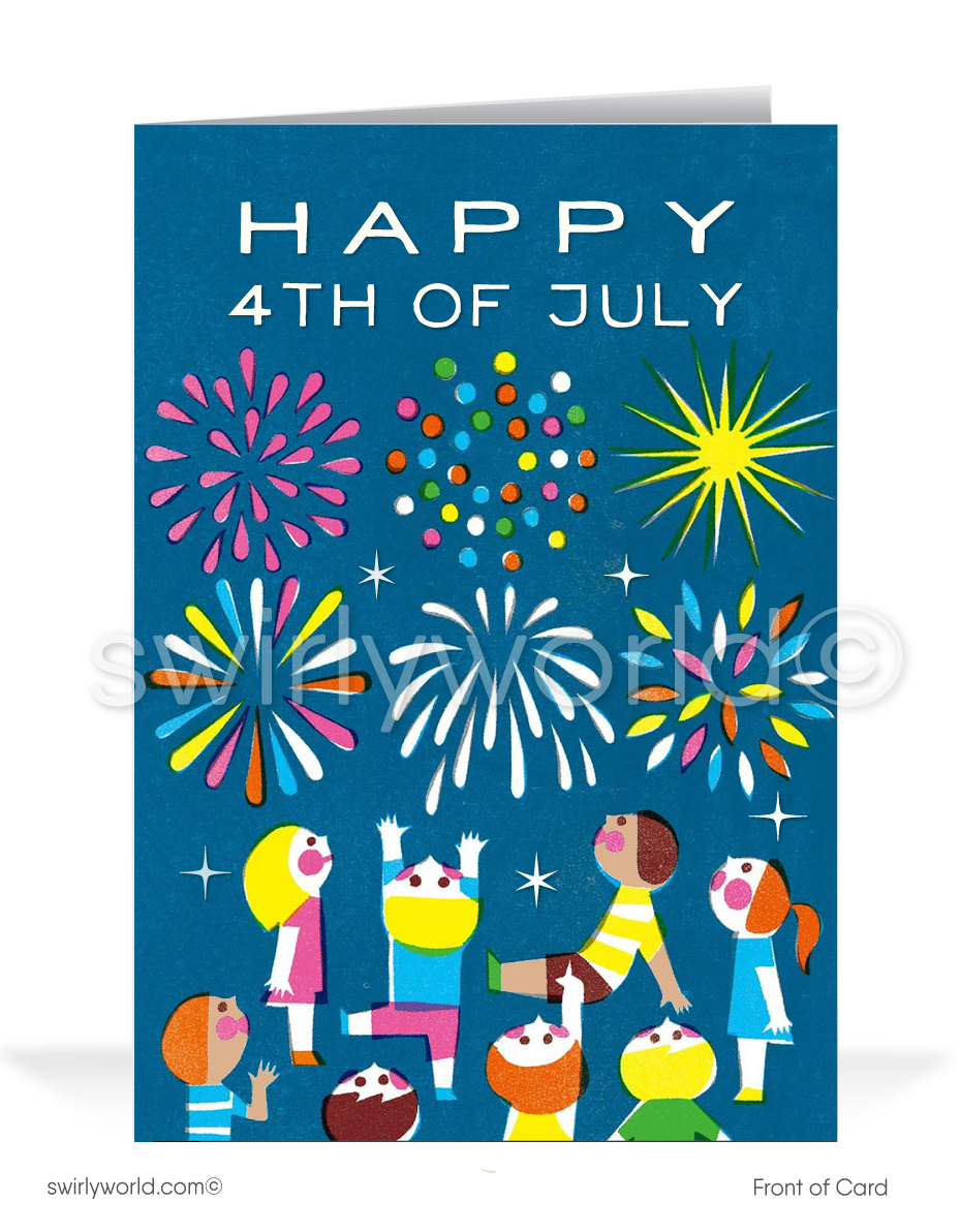 Atomic Retro Mid-Century Modern 1960s July 4th Independence Day Greeting Cards