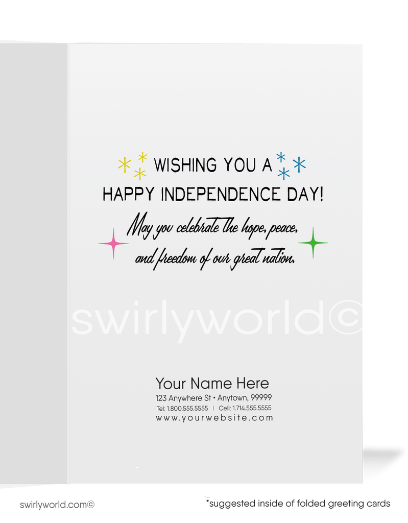 Atomic Retro Mid-Century Modern 1960s July 4th Independence Day Greeting Cards