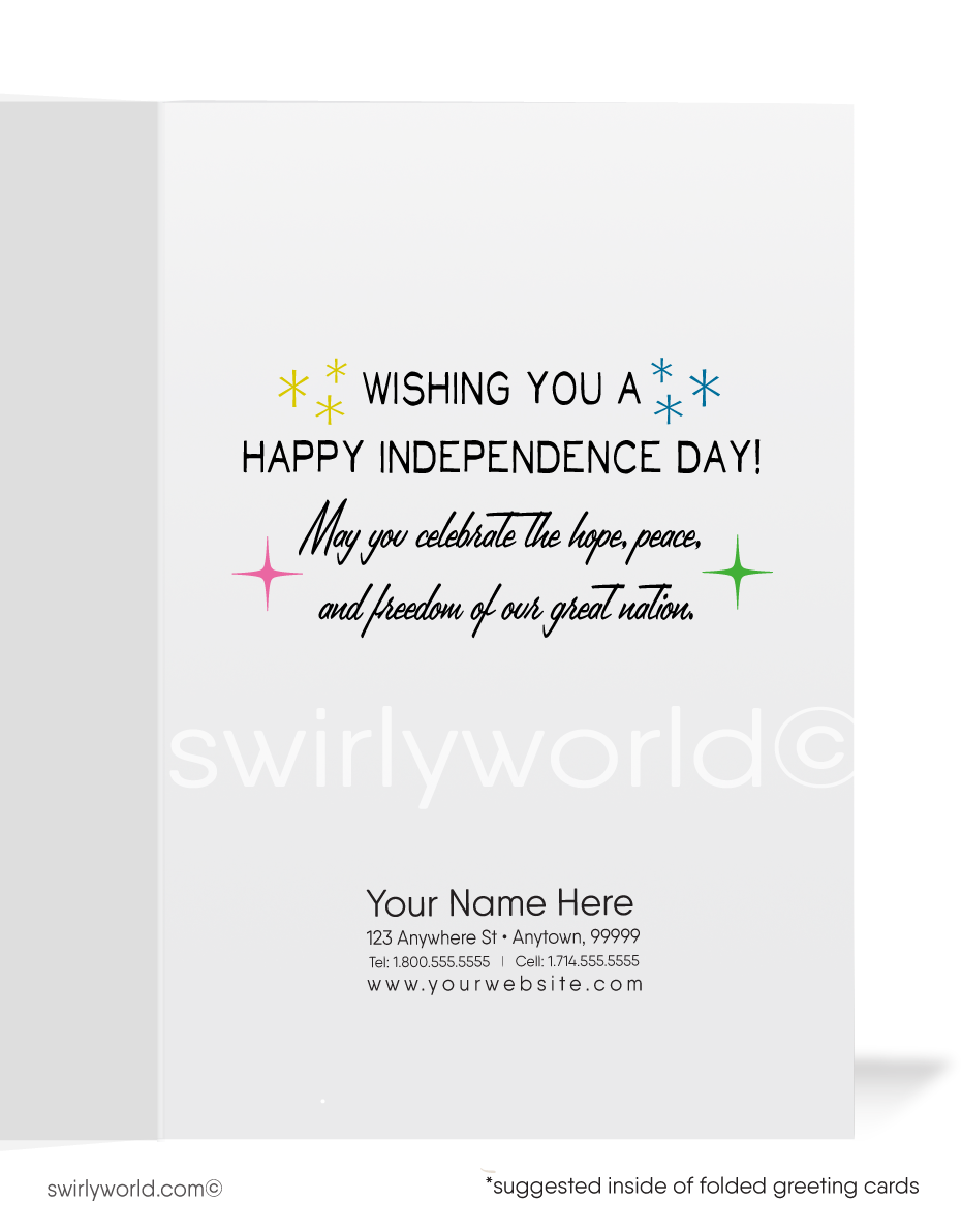 Atomic Retro Mid-Century Modern 1960s July 4th Independence Day Greeting Cards