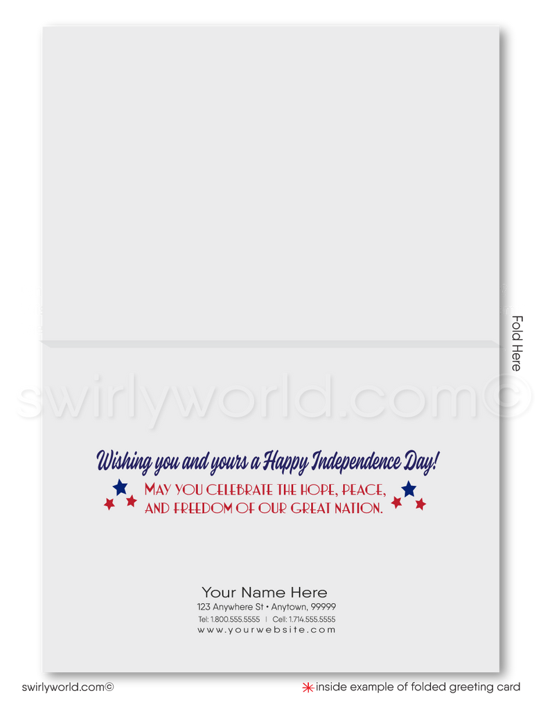  Patriotic American red, white, and blue star Happy Independence Day; happy 4th of July greeting cards for business.