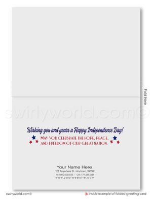  Patriotic American red, white, and blue star Happy Independence Day; happy 4th of July greeting cards for business.