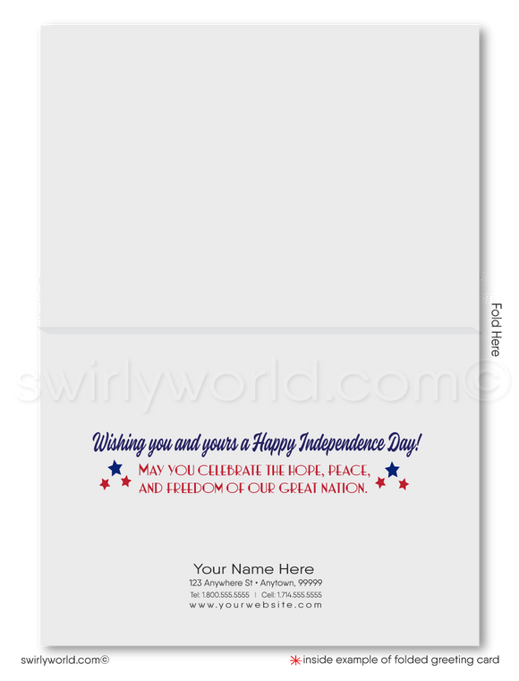  Patriotic American red, white, and blue star Happy Independence Day; happy 4th of July greeting cards for business.