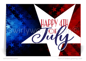  Patriotic American red, white, and blue star Happy Independence Day; happy 4th of July greeting cards for business.