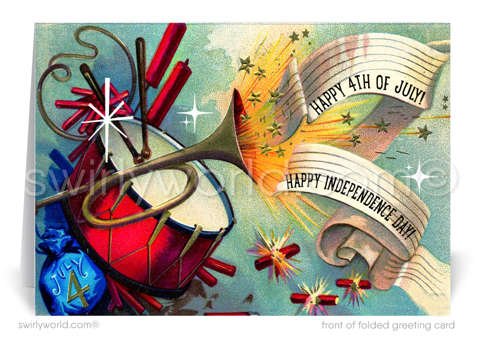 Vintage retro patriotic American 4th of July greeting cards.