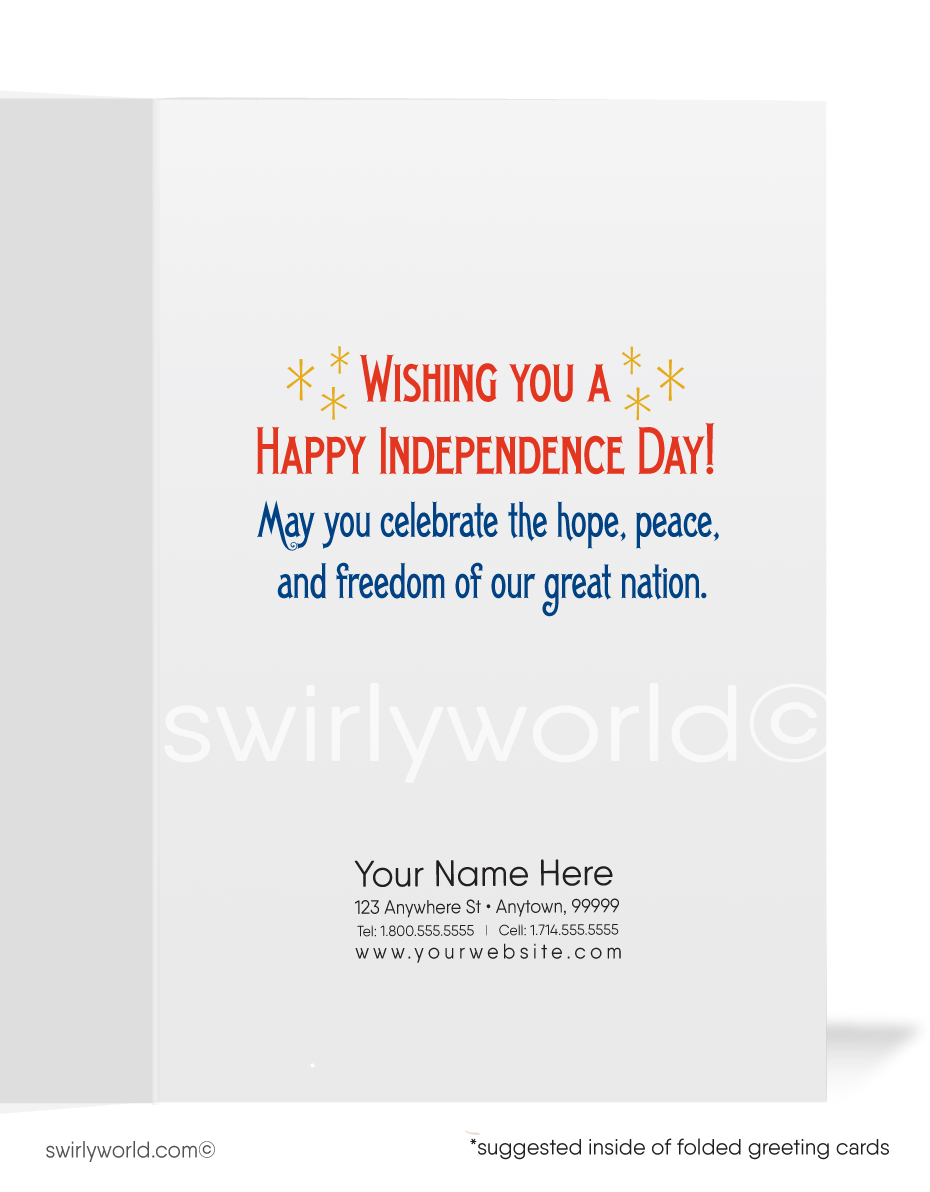 Vintage Retro Mid-Century Happy Independence Day July 4th Cards.