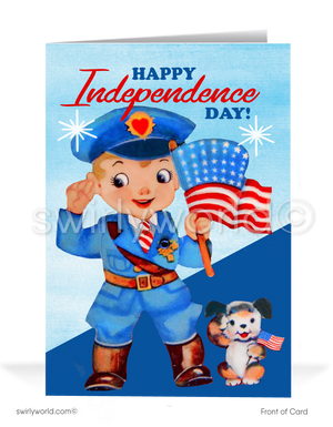 Cute Mid-Century Vintage 1950's Military Saluting American Flag 4th of July Cards