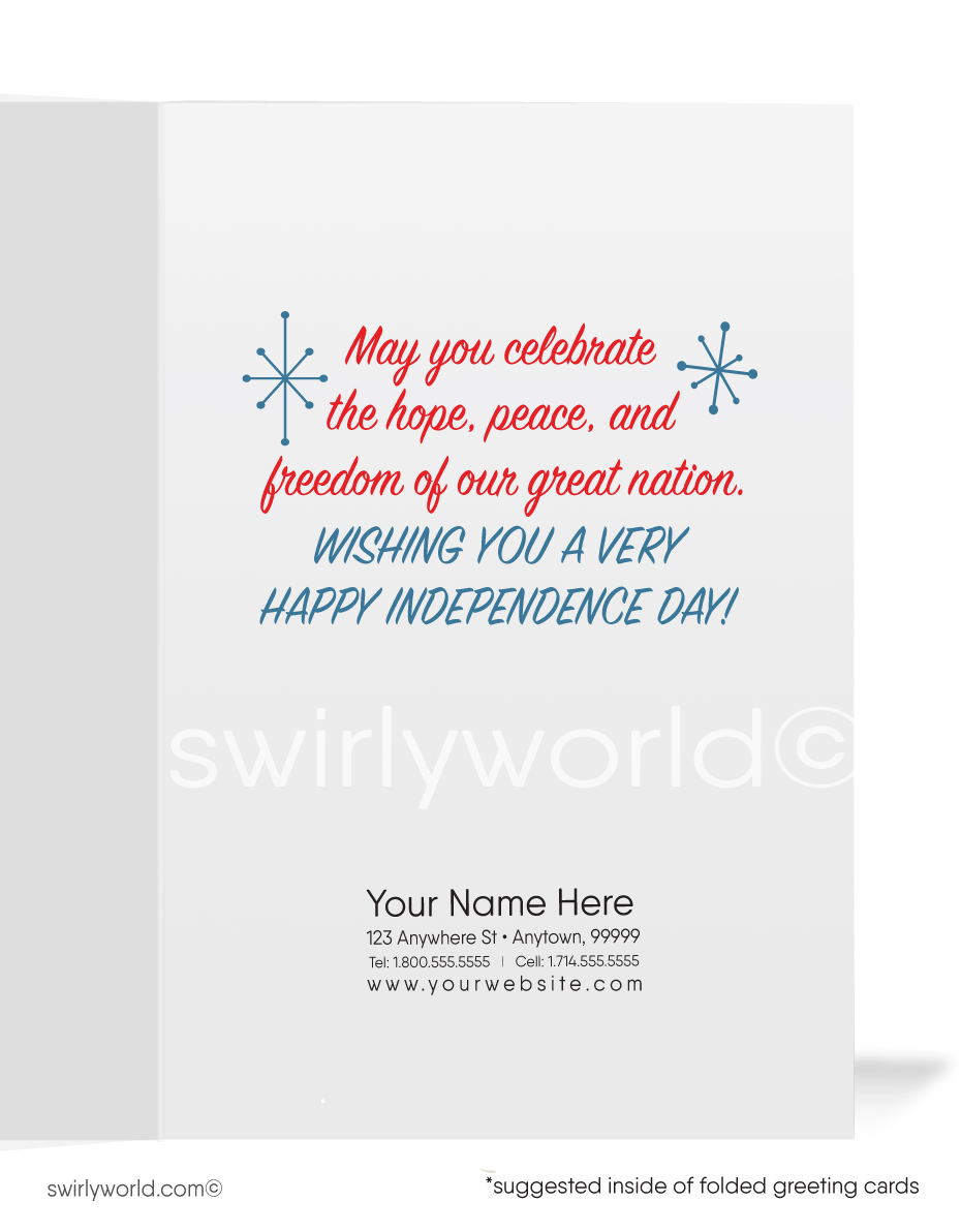 Cute Retro Kitschy Vintage 1950's Summer Girl Patriotic 4th of July Greeting Cards