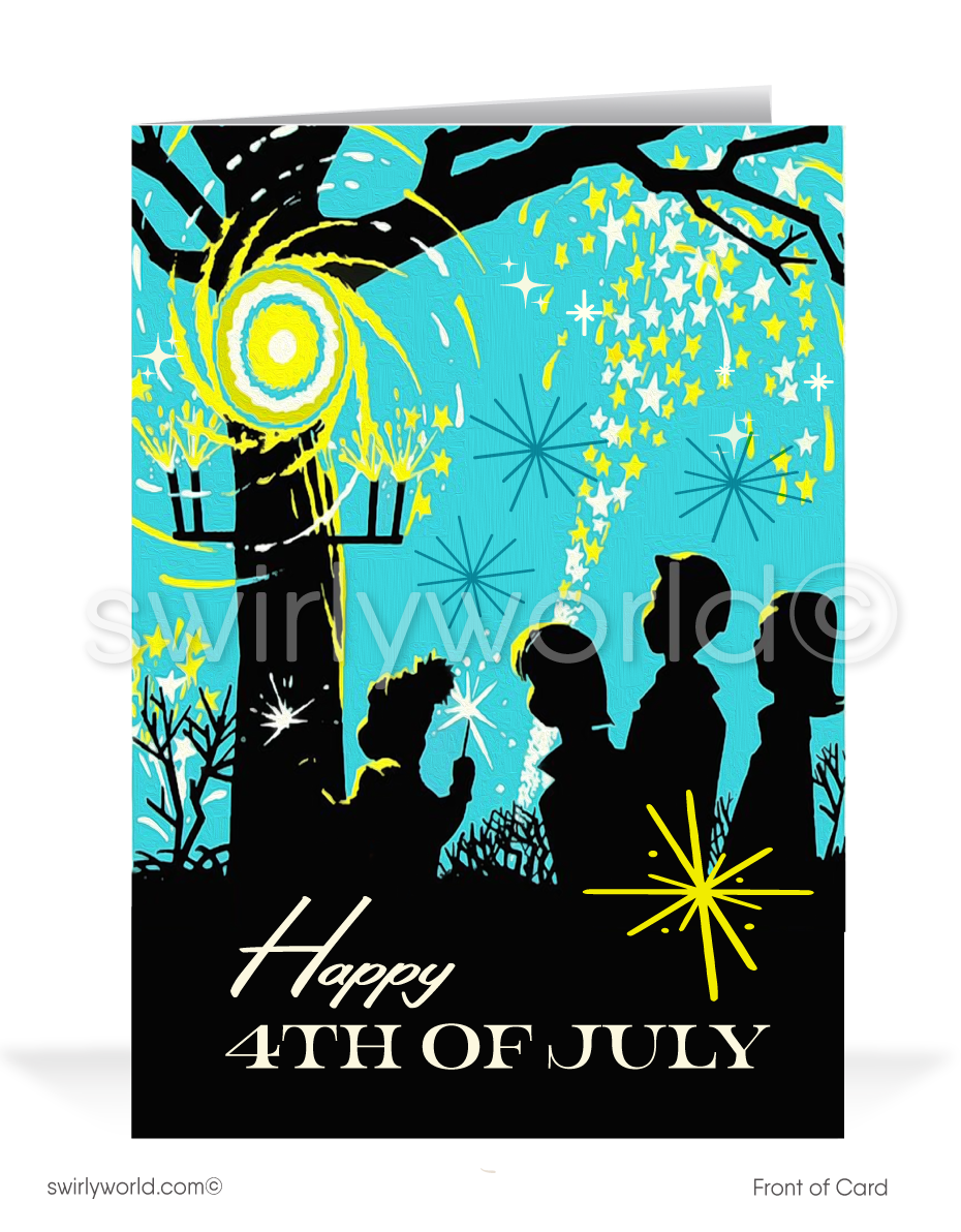 Retro Mid-Century Modern 1960's 4th of July Independence Day Greeting Cards