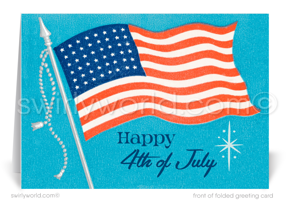 Retro Mid-Century Modern 1950's Patriotic American Flag Vintage 4th of July Cards
