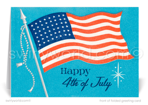 Retro Mid-Century Modern 1950's Patriotic American Flag Vintage 4th of July Cards