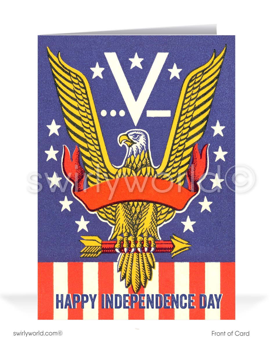 Vintage Retro Mid-Century Happy Independence Day July 4th Cards.