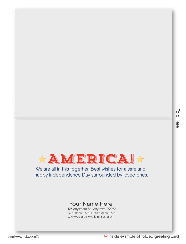 Retro Mod patriotic American red, white, and blue candles fireworks Happy Independence Day; happy 4th of July greeting cards for business.