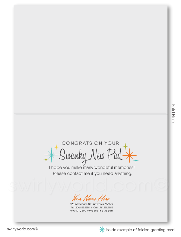 Retro mid-century modern Palm Springs home interior note cards for Realtors.