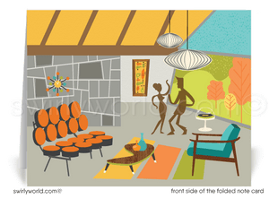 Retro mid-century modern Palm Springs home interior note cards for Realtors.