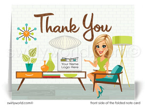 Retro Mid-Century Modern Home Thank You Note Cards for Realtors, Architects, Designers. Retro Mid-Century Modern Home Interior Thank You Note Cards for Realtors
