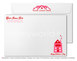 Cute Client Retro Pink House Full of Hearts Happy Valentine's Day Cards for Realtors®