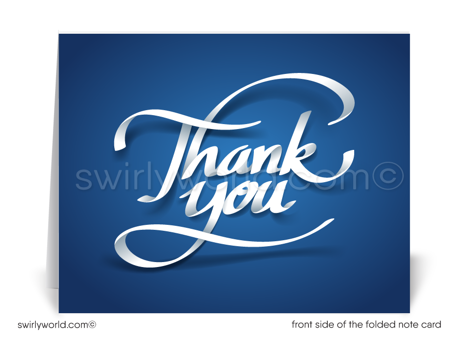 Retro Modern Navy Blue Thank You Cards for Business