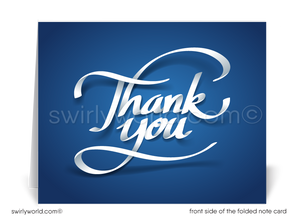 Retro Modern Navy Blue Thank You Cards for Business