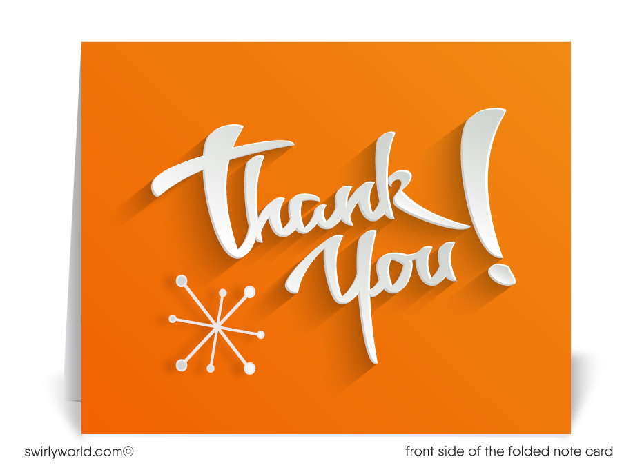 Retro Mid-Century Modern Style Orange Thank You Note Cards