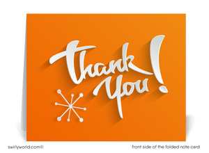Retro Mid-Century Modern Style Orange Thank You Note Cards