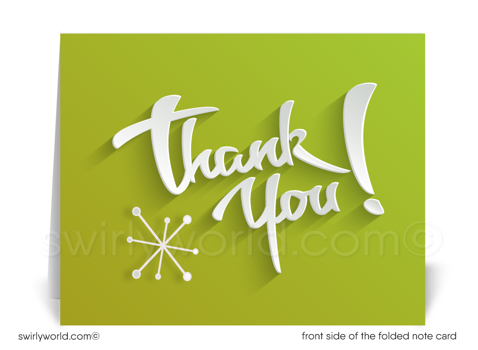 Atomic Retro Mid-Century Modern Style Green Thank You Note Cards