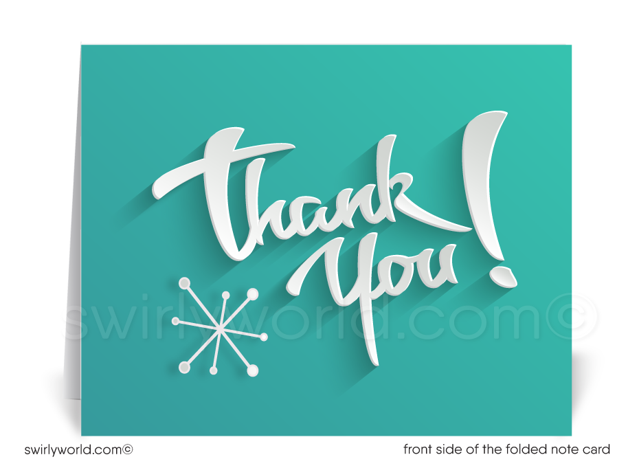Atomic Retro Mid-Century Modern Style Aqua Blue Thank You Note Cards