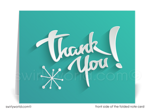 Atomic Retro Mid-Century Modern Style Aqua Blue Thank You Note Cards