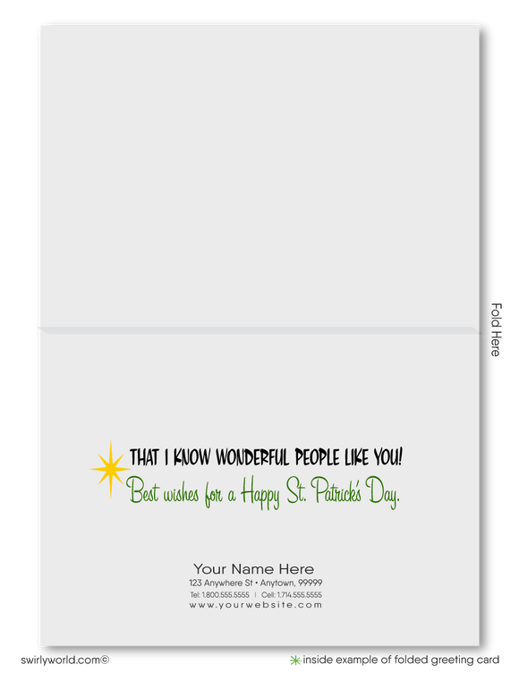 cute st. patrick's day greeting cards for business marketing. Lucky to have you as a customer. Corporate professional business "Lucky to have you as a customer" green shamrocks little bird leprechaun happy St. Patrick's Day greeting cards.