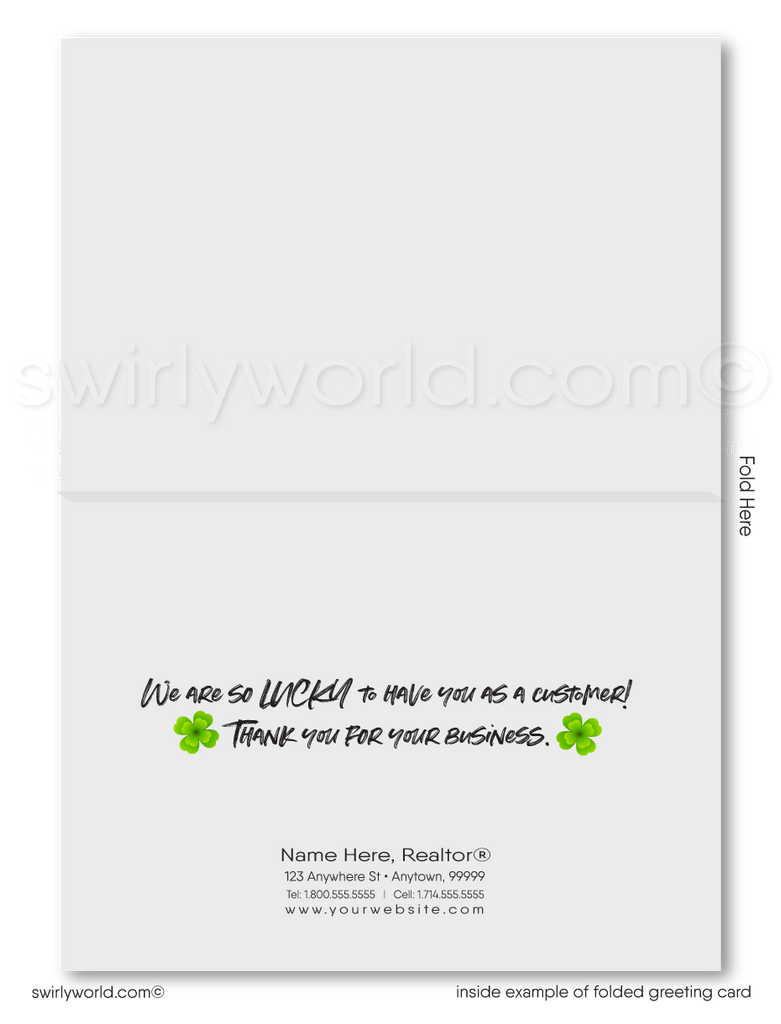 Corporate professional business "Lucky to have you as a customer" green shamrocks leprechaun happy St. Patrick's Day greeting cards.