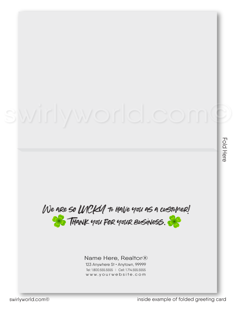 Corporate professional business "Lucky to have you as a customer" green shamrocks leprechaun happy St. Patrick's Day greeting cards.