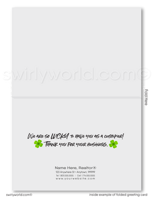 Corporate professional business "Lucky to have you as a customer" green shamrocks leprechaun happy St. Patrick's Day greeting cards.