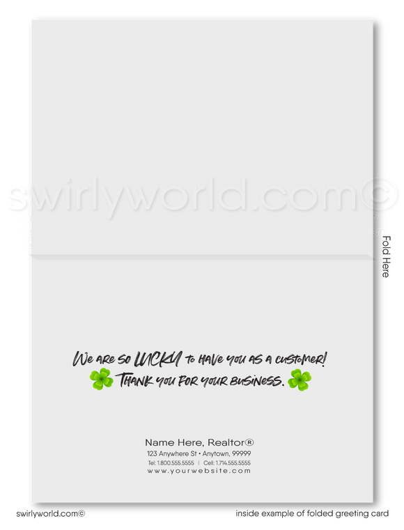 Corporate professional business "Lucky to have you as a customer" green shamrocks leprechaun happy St. Patrick's Day greeting cards.