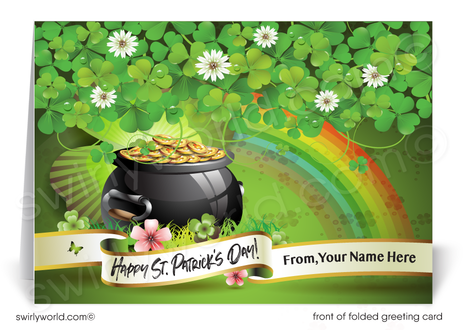 Corporate professional business "Lucky to have you as a customer" green shamrocks leprechaun happy St. Patrick's Day greeting cards.