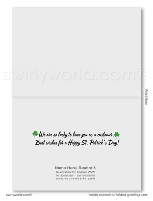 Corporate professional business "Lucky to have you as a customer" green shamrocks leprechaun happy St. Patrick's Day greeting cards.