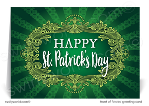 Corporate professional business "Lucky to have you as a customer" green shamrocks leprechaun happy St. Patrick's Day greeting cards.