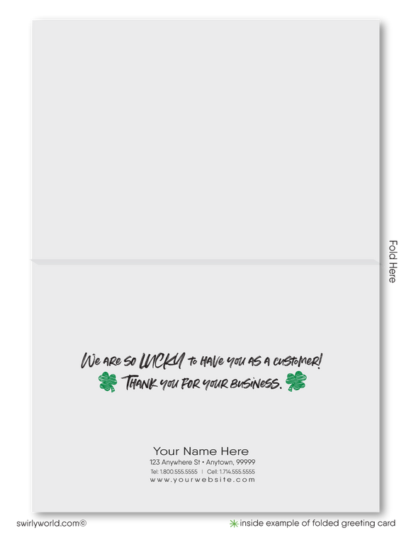 Cute business "Lucky to have you as a customer" green shamrocks traditional flags happy St. Patrick's Day greeting cards.