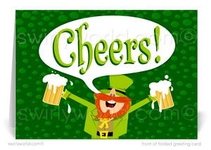 Celebrate St. Patrick’s Day with a custom greeting card! Featuring a cheerful leprechaun, shamrocks & beer mugs, it's the perfect way to share luck & appreciation.