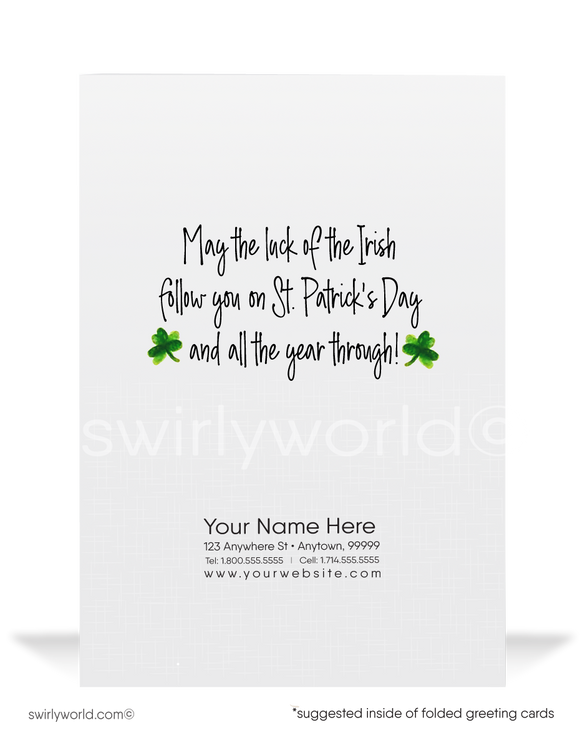 Vintage 1940s-1950s retro kitsch traditional Irish cat leprechaun green shamrocks  happy St. Patrick's Day greeting cards.