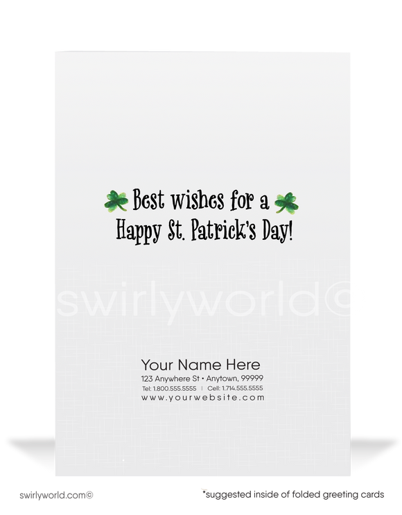 Vintage 1960s-1970s retro kitsch traditional Irish mod leprechaun green shamrocks  happy St. Patrick's Day greeting cards.