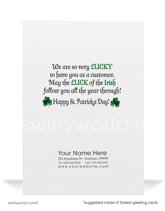 Vintage 1920s-1930s Victorian traditional Irish lucky horseshoe green shamrocks happy St. Patrick's Day greeting cards.