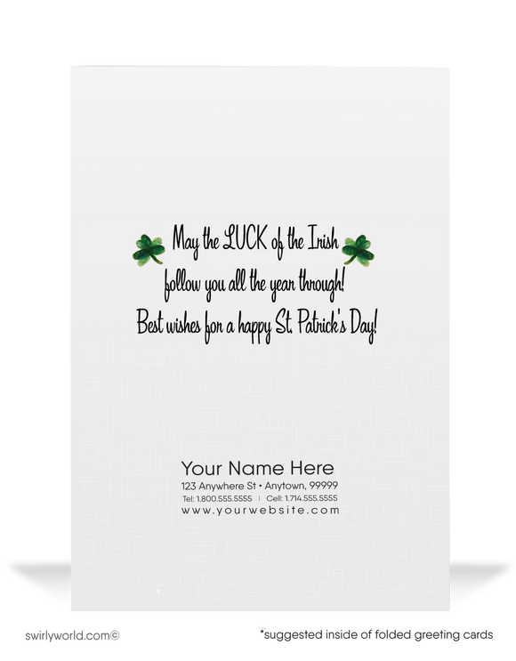 Vintage 1940s-1950s retro kitsch traditional Irish girl green shamrocks  happy St. Patrick's Day greeting cards.