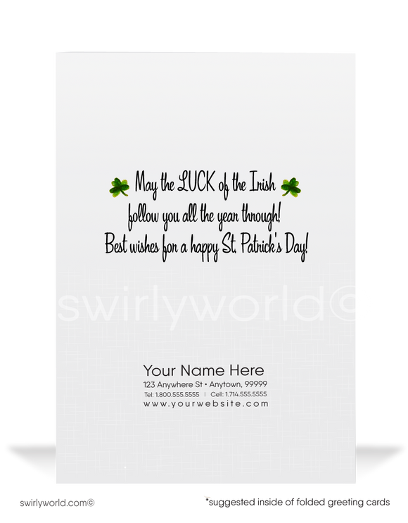 Vintage 1940s-1950s retro Irish dancers green shamrocks leprechaun happy St. Patrick's Day greeting cards.