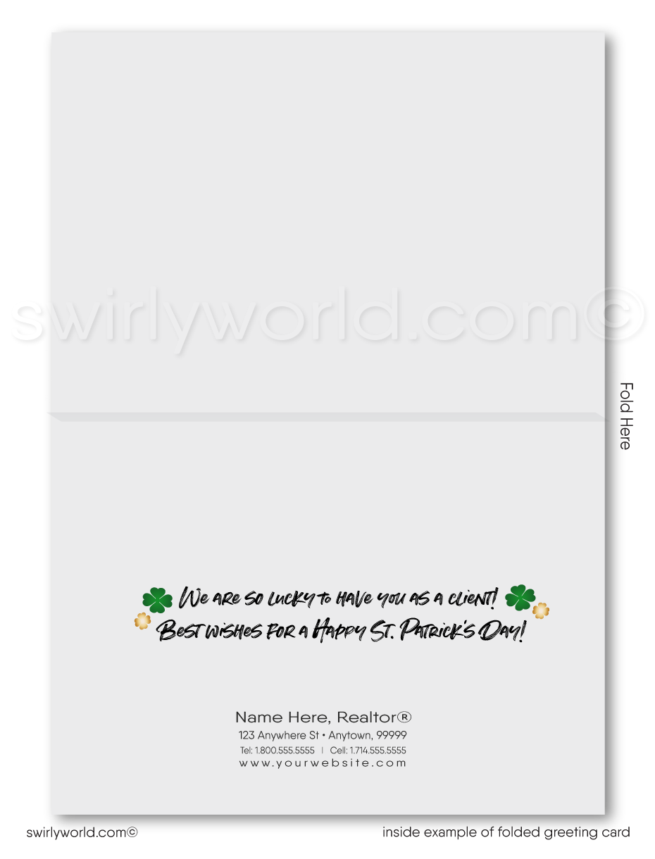 Lucky to have you as a customer; gold and green shamrocks happy St. Patrick's day cards for business professionals.